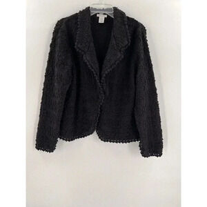 Laura Ashley Vintage Knit Cardigan Blazer Lace Tweed Black n Navy Size Large